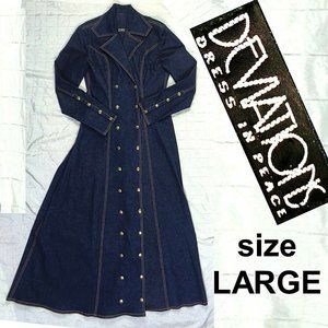 Deviations Dress in Peace Exquisite Double Breasted Denim Snap Coat Dress Sz L